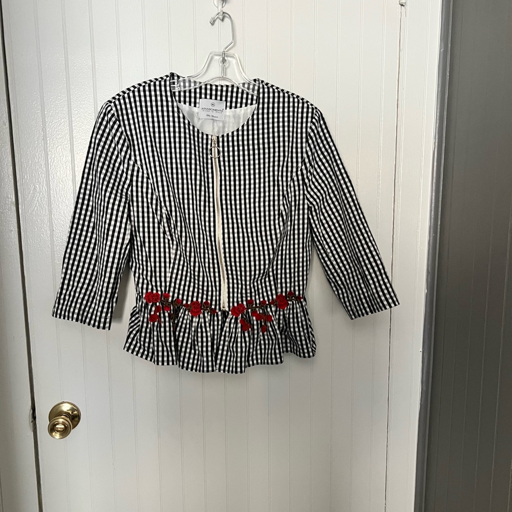 Rinascimento Black and White Striped Peplum Blouse - Picture 1 of 4